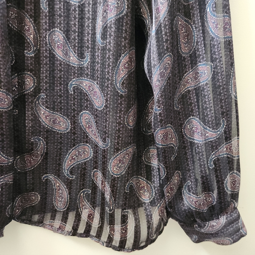 Vintage Notations Petite Sheer Paisley Button Up Blouse Size 12 Flowy 90s - Picture 5 of 8